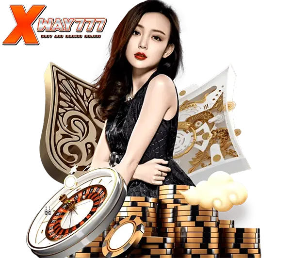 แบนเนอร์ XWAY777 คาสิโนออนไลน์ พรีเซนเตอร์หญิงพร้อมชิปและเหรียญทอง